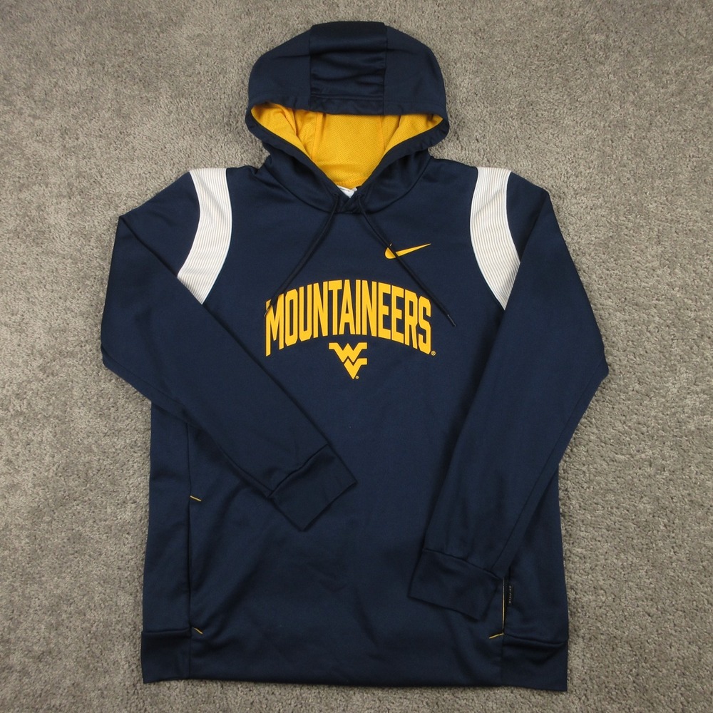 West Virginia Sweater Mens Large Blue Hoodie Sweatshirt Nike Thermafit On Field